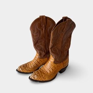Vintage Tiny Lama Crocodile Alligator Western Boots- Exotic - Tan Brown